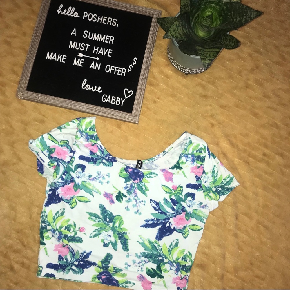 Pink and Blue Floral Crop Top